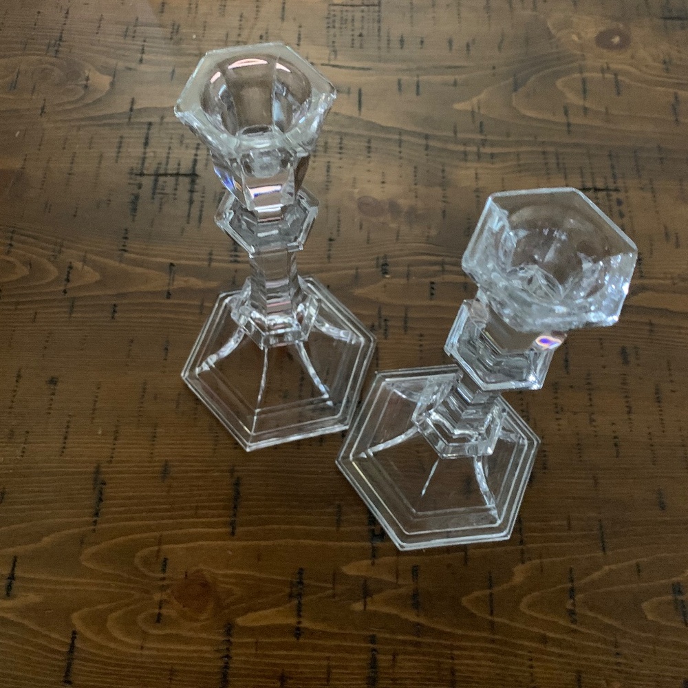 Set of 2 Vintage Crystal Cut Glass Taper Candle Holders Candlesticks 8”